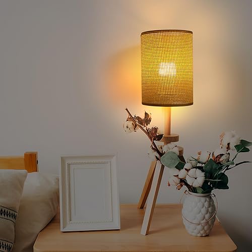 Miniatura 4 de Pantalla de lámpara de ratán para lámpara de repuesto E27/E14, cubierta de luz cilíndrica tejida natural, cubierta de lámpara de mesa para