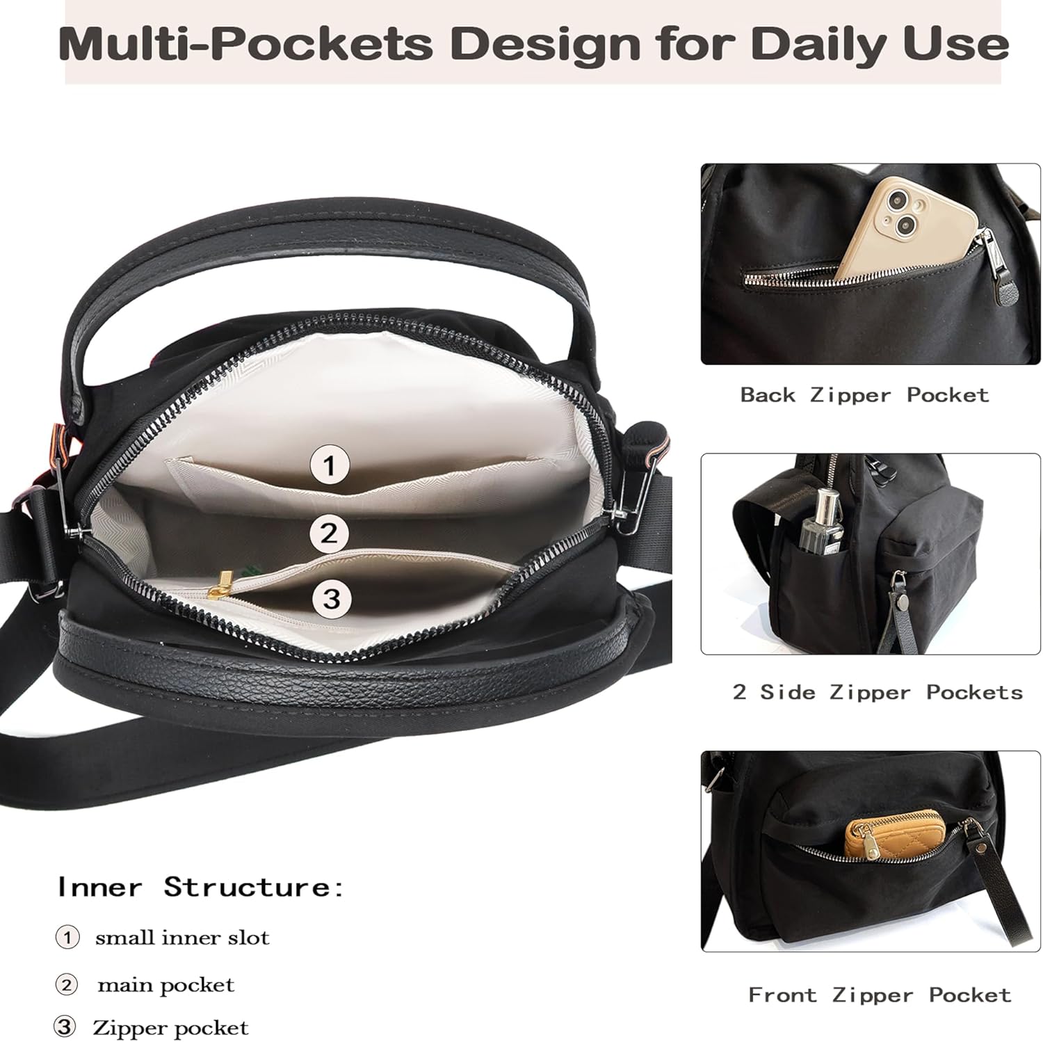 Nylon Crossbody Bags for Women Trendy Shoulder Hobo Purse Front Pocket Handbag Top Handle Satchel Bag - Image 6