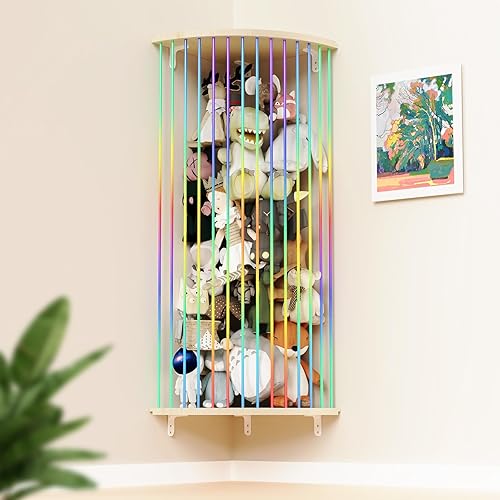 Almacenamiento de animales de peluche, estante de madera suave para juguetes con longitud ajustable, hamaca organizadora de juguetes para guardería,