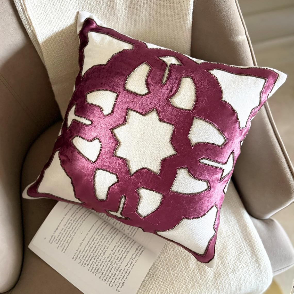 The HomeCentric Decorative Pillow Cover, Teal Blue 16"x16" (40x40 cm) Throw Pillow Covers, Velvet & Linen Greek Applique Throw Pillows for Couch, Abstract Pattern Modern Easter - Rhea