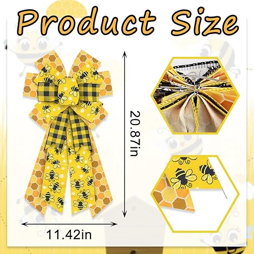 Miniatura 2 de ALIBBON Lazos grandes de abeja de primavera para coronas, lazos de corona de primavera, lazos de panal de abeja para manualidades, decoración de