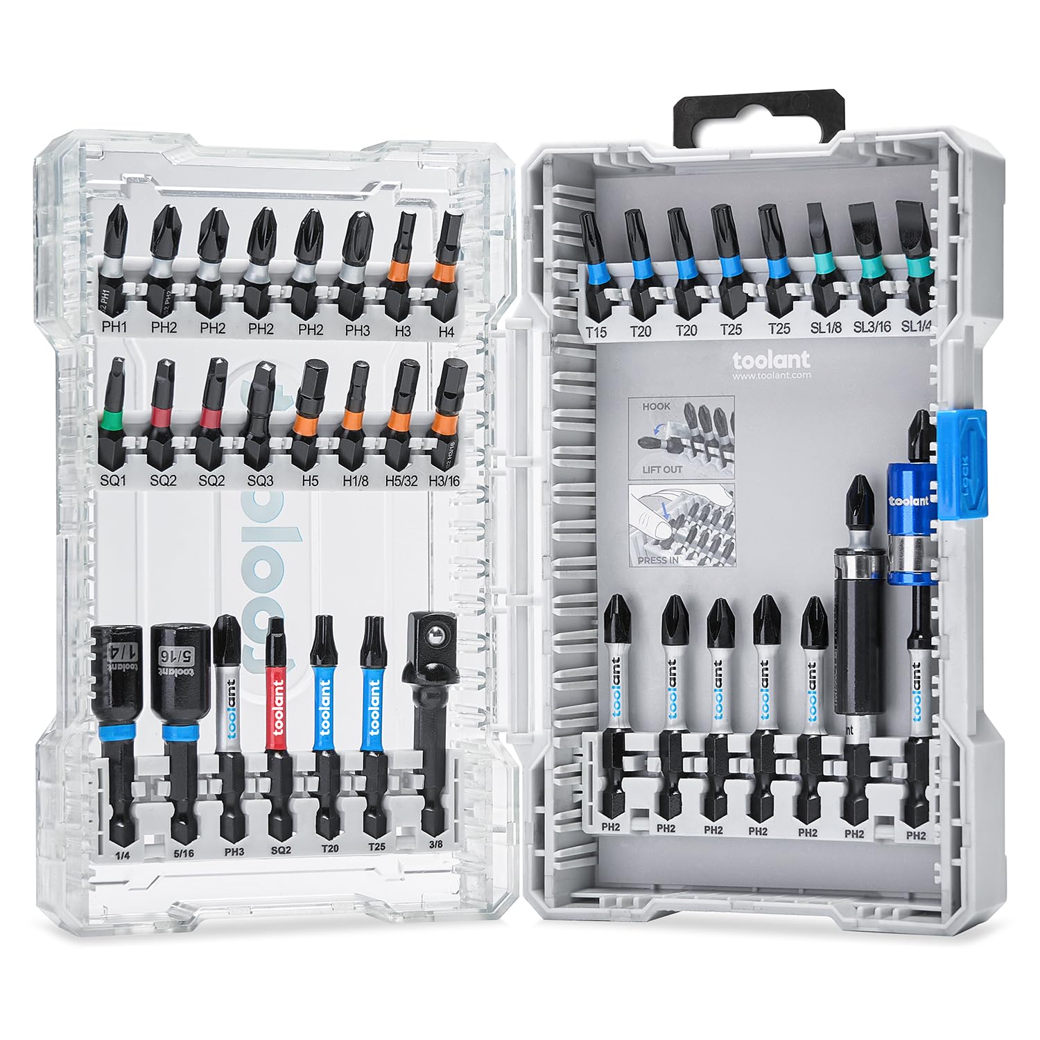 toolant Impact Driver Bit Set, Magnetic Screwdriver Bit Set, 1/4'' Hex S2 Steel Impact Driver Bit Set including Storage Box, 40-Piece