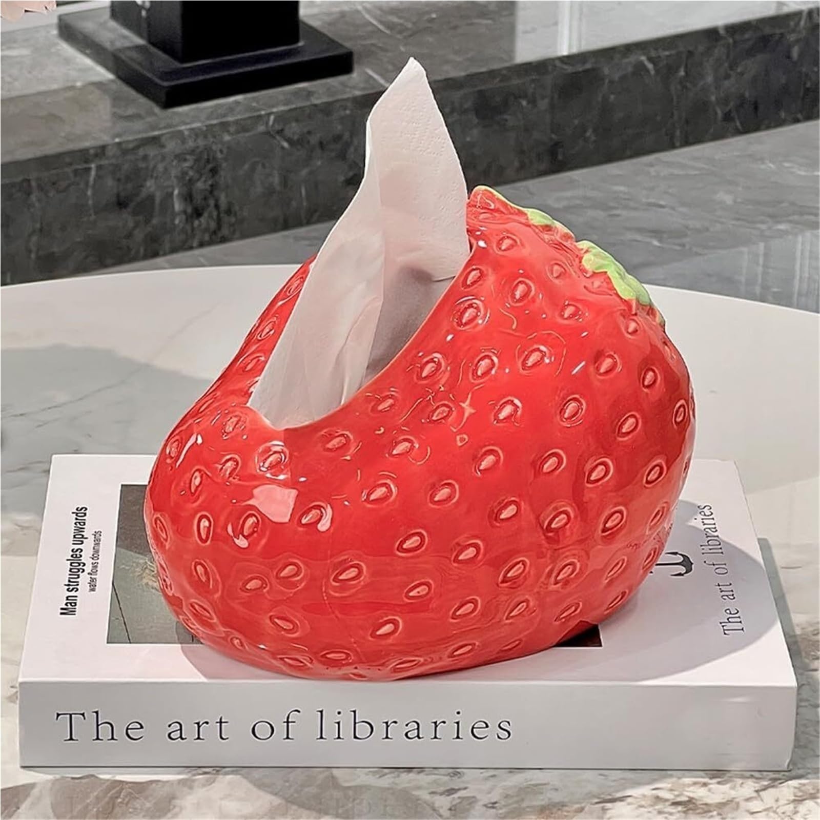 Porta fazzoletti Custodia creativa for tovaglioli for il viso con coperchio for scatola, simpatico porta fazzoletti alla fragola Per la nuova casa(Pink)
