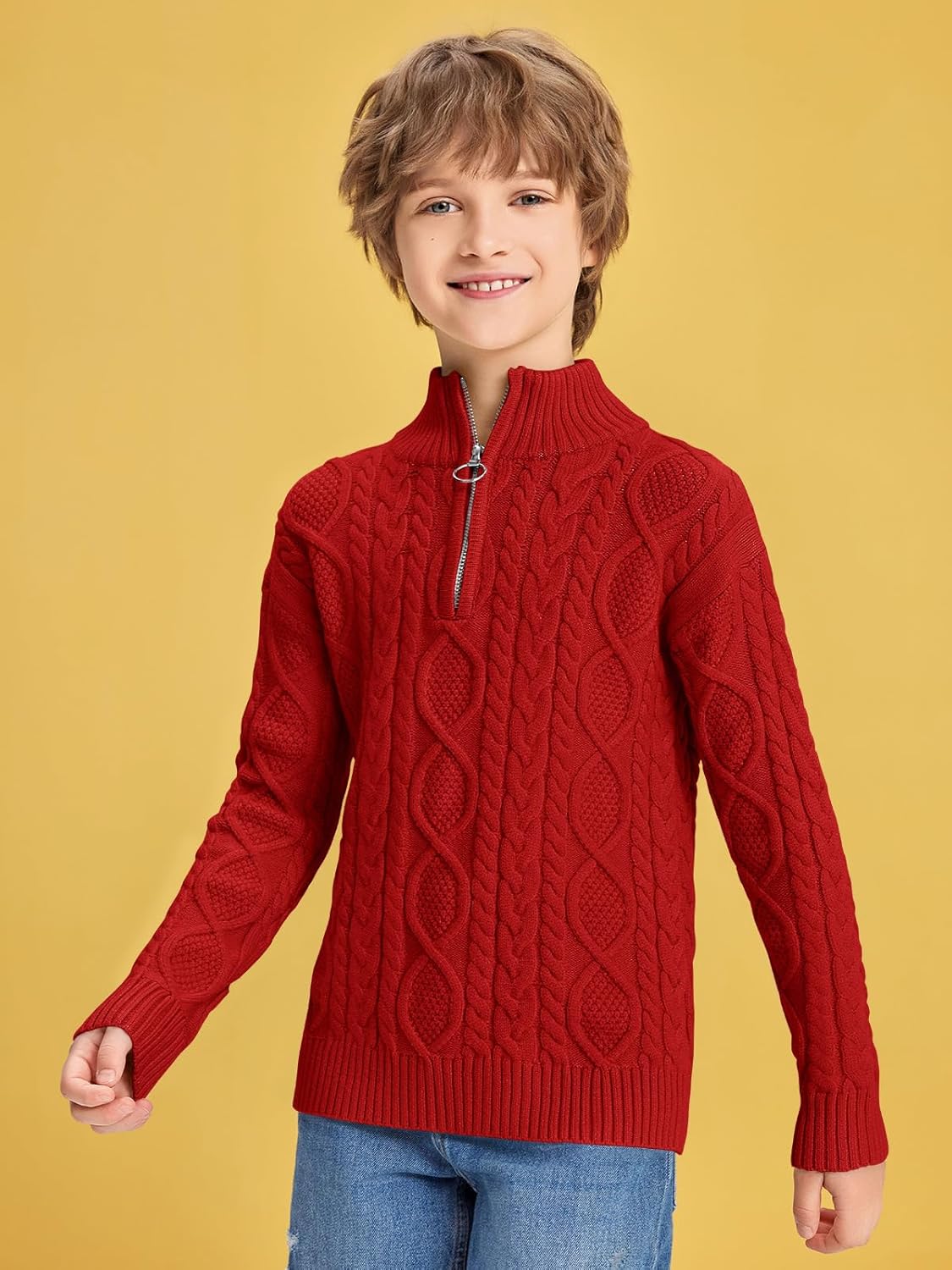 Kingdenergy Kids Sweaters Boys Turtleneck Button Up Cable Knit Winter Warm Long Sleeve Fall Pullover Sweater Tops - Image 2