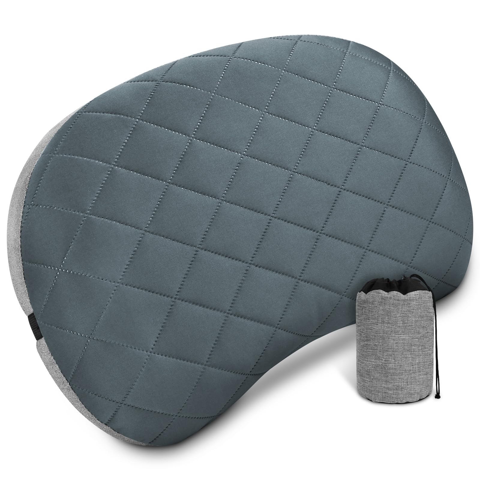 Beugo Almohada Inflable para Viaje/Acampar, Almohada Hinchable Playa portátil TPU, Almohadas de Viaje Comprimible con Funda extraíble y Bolsa, ergonómica, para Oficina, Picnic, Playa, Viajes, Gris