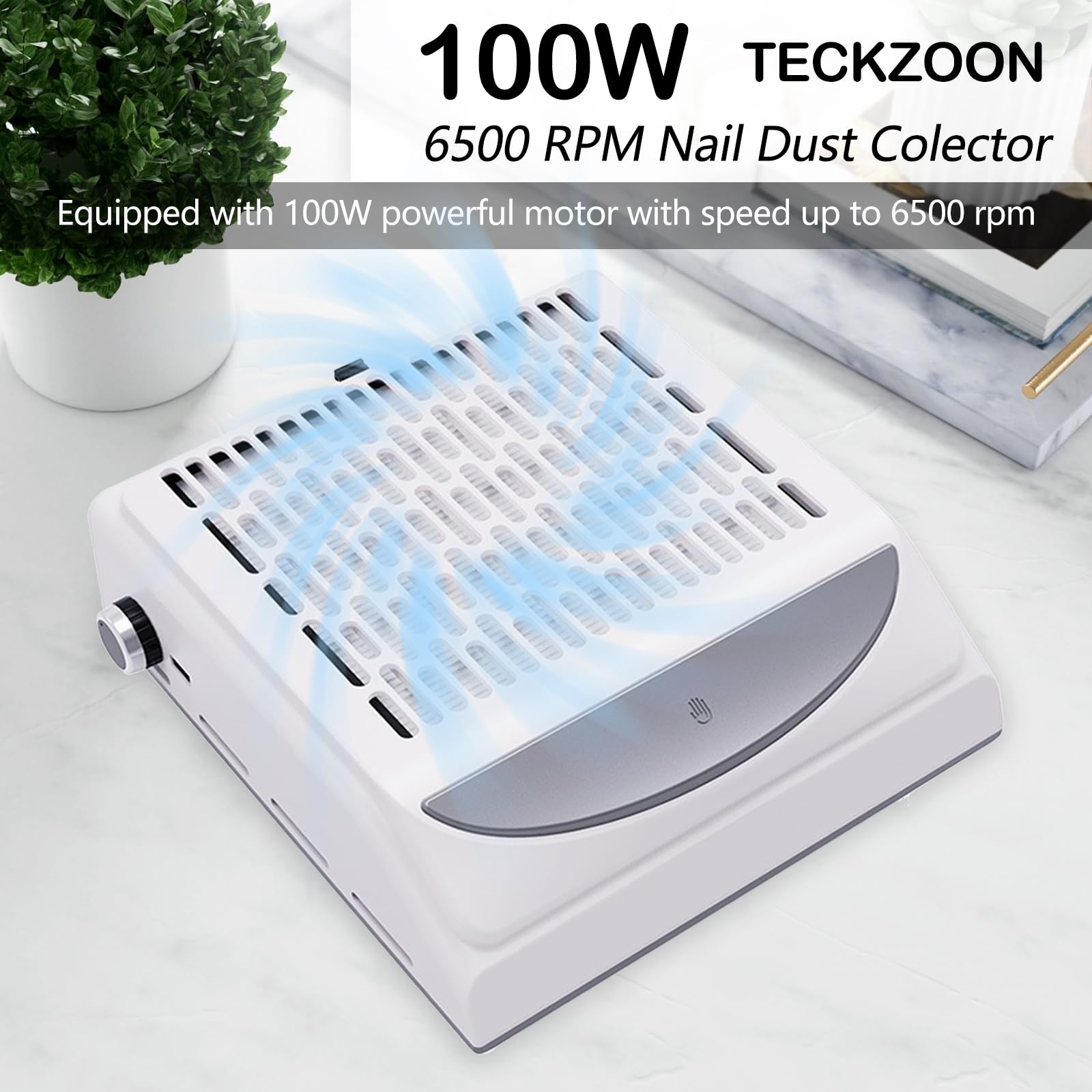 Odkurzacz do paznokci, 100 W, z filtrem 2 w 1 i światłem LED, obrotowa regulacja siły ssania do odsysania pyłu do manicure, domu i salonu