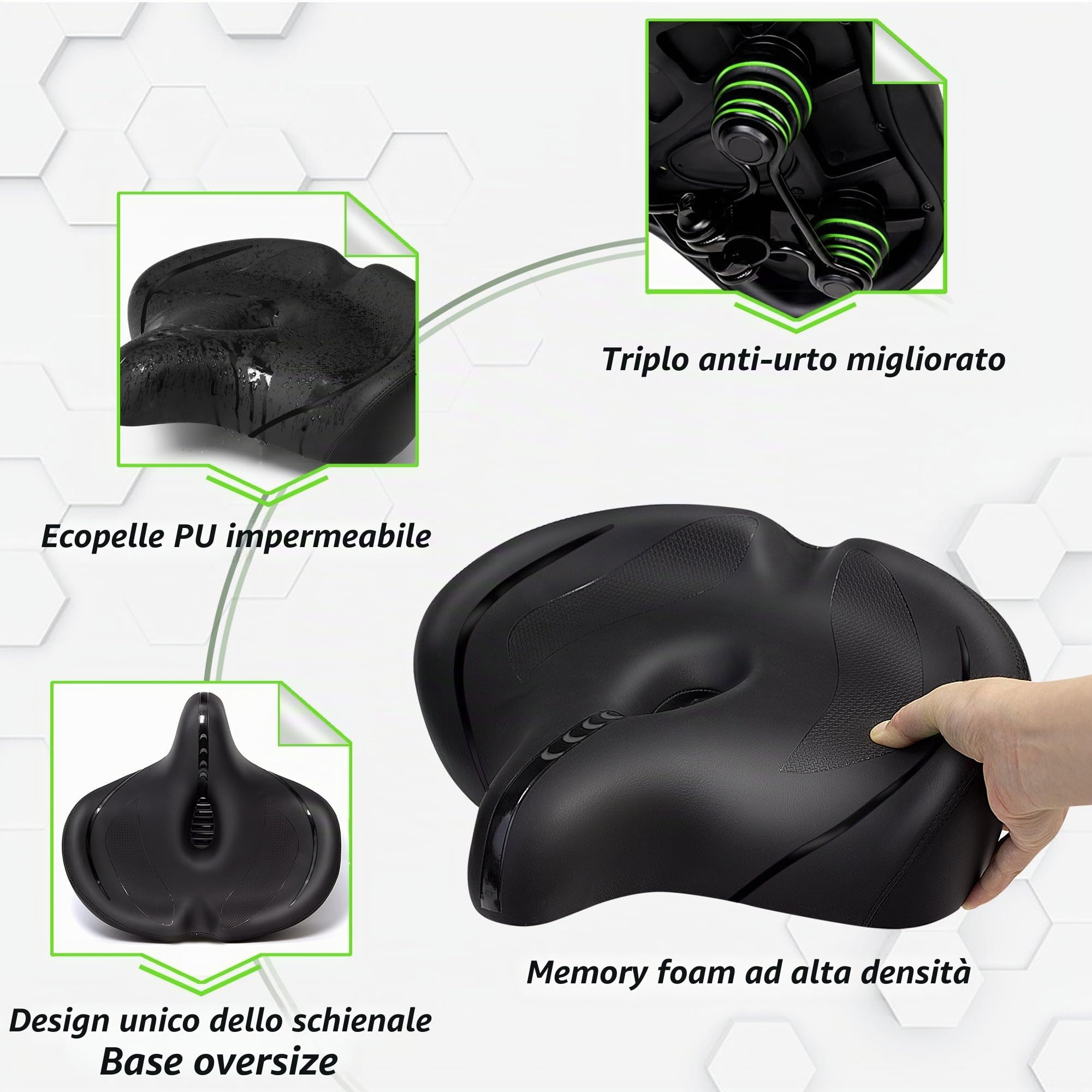 CDYWD Extra larga Sella Bici Comoda Uomo e Donna, Imbottitura Morbido, Con Schienale, Antiprostata, Traspirante, Ergonomica Sedile Bici, Sellino Bici per Biciclette da MTB, City Bike, Ebike, Cyclette