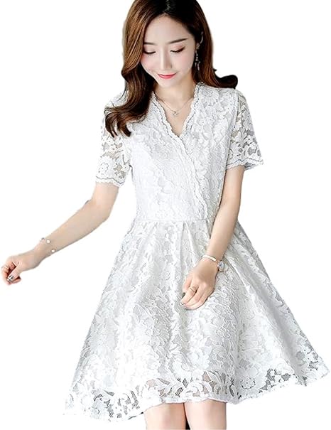 Amazon Co Jp ラバーソウル Lover Soul 夏 総レース ワンピース 花柄 ドレス 清楚 透け感 半袖 膝丈 Aラインワンピ レディース M ホワイト 服 ファッション小物