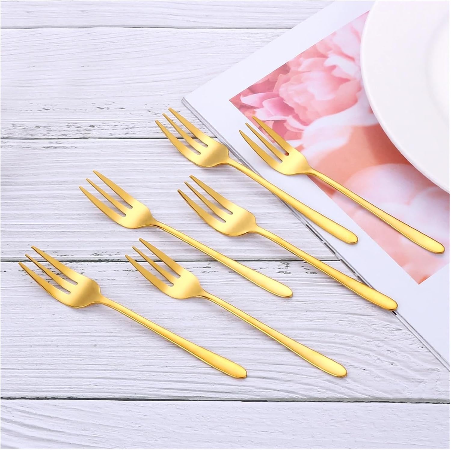3/6/12Pcs Gold Fruit Fork Stainless Steel Coffee Tea Fork Set Ice Cream Cake Dessert Mini Forks Party Sliverware Black Cutlery (Size : 12Pcs Sliver)