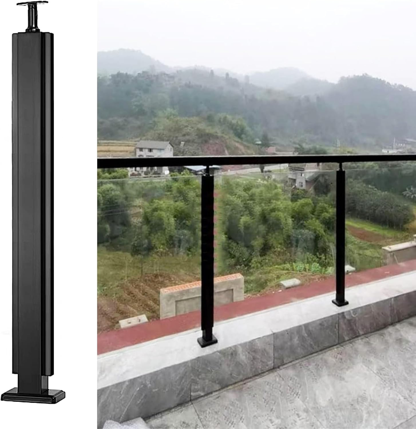 Stainless Steel Outdoor Balcony Glass Railing Posts, Adjustable Guardrail Support Rod with Spigot Slots, 75cm Mid Post for Concrete Decking - Durable & Stylish Safety Solution