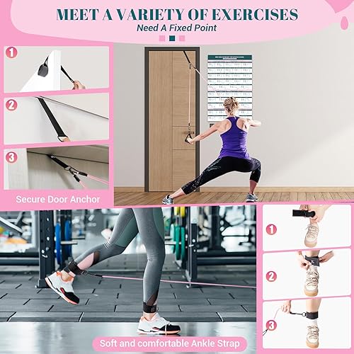 Miniatura 8 de Kit de barra de pilates con bandas de resistencia, barra multifuncional de yoga y pilates con hebilla de ajuste de metal resistente, kit de barra de