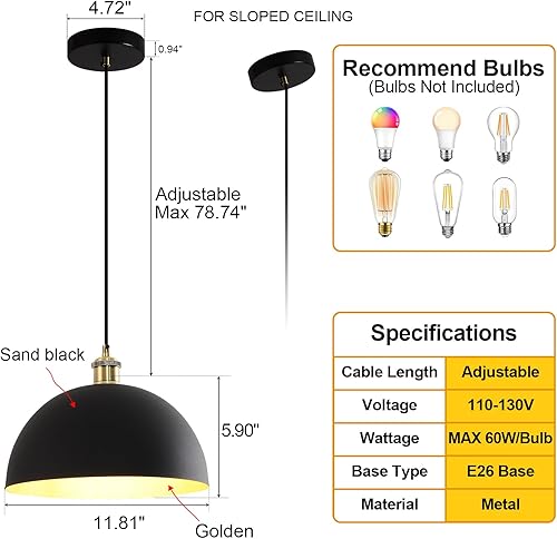 Miniatura 2 de Dos candelabros retro negros y dorados, 11.81 pulgadas. Lámpara de estilo rústico para isla de cocina, comedor, pasillo, dormitorio, sala de estar...