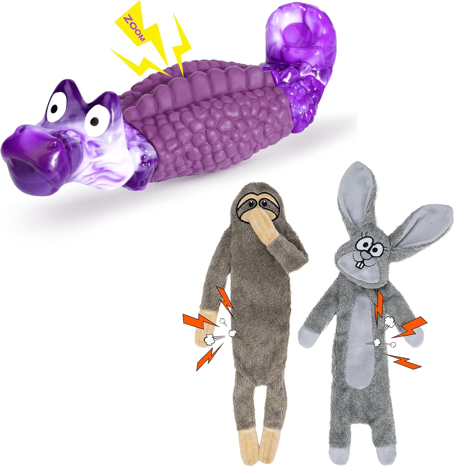 HGB Tough Indestructible Dog Chew Toys Bundle with Bunny No Stuffing Crinkle Plush Dog Toys