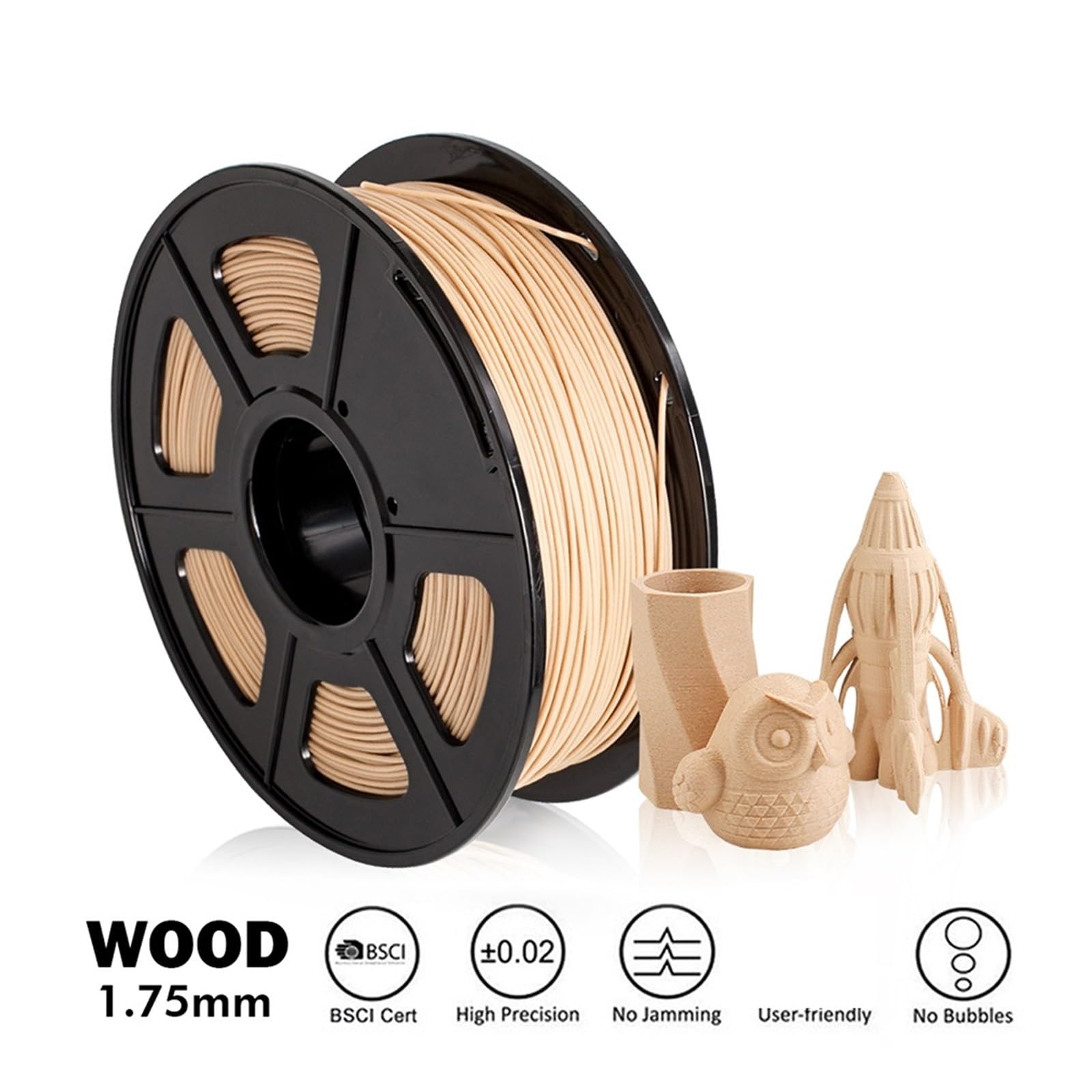 3D Drucker Filament, HOLZ 1 kg PLA-Filament, 1,75 mm, keine Blasen, keine Knoten, biologisch abbaubarer Druck, Ornament, Baum, Kunstwerk, Holz, realistisch