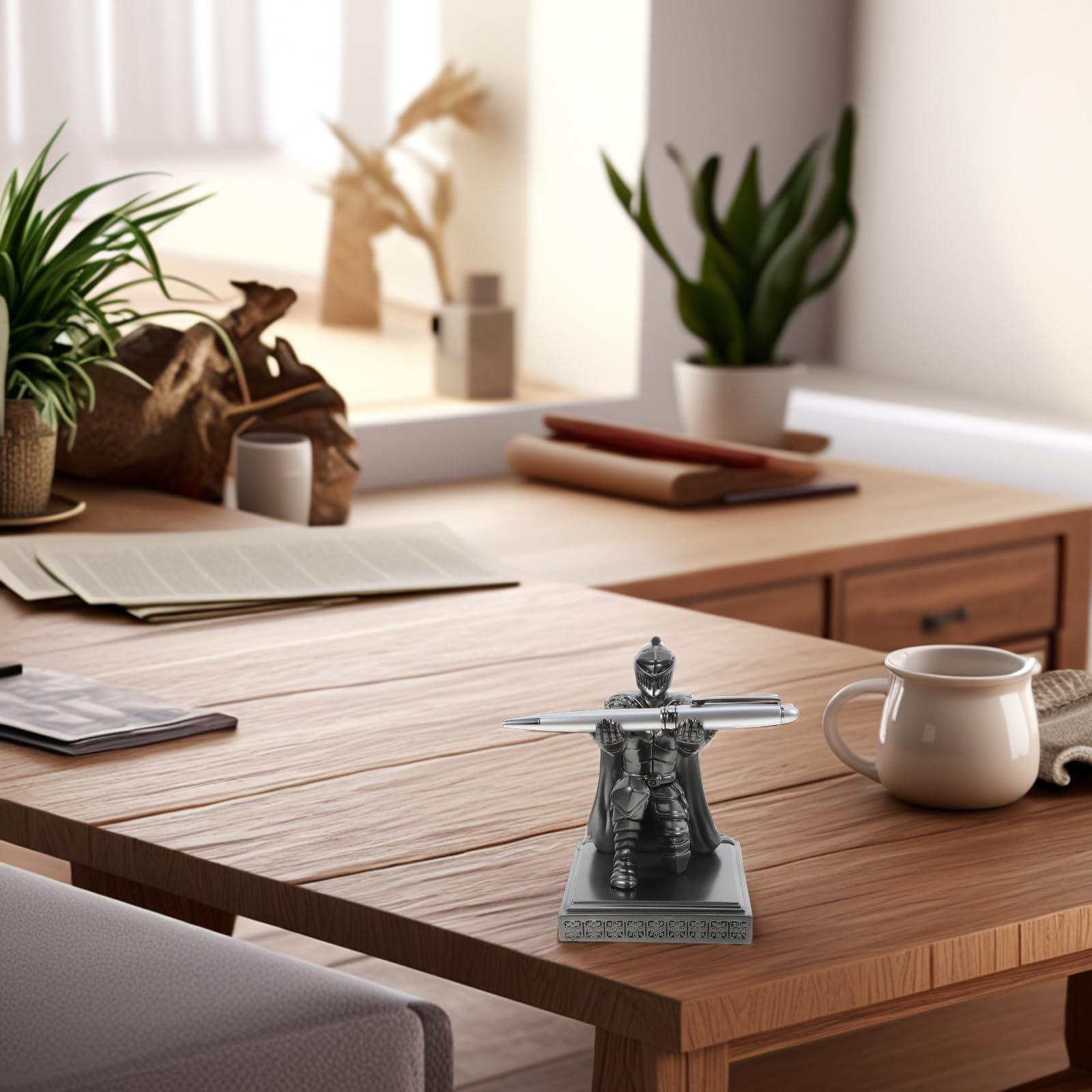 UKCOCO Eleganter Stiftehalter im Ritterdesign aus Kunstharz und Edelstahl Vielseitiger und Stabiler Stifthalter für Schreibtisch Accessoires im Büro und Zuhause