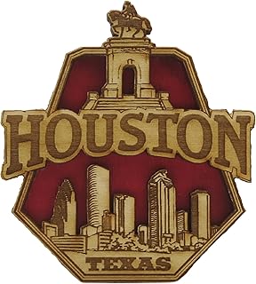 Wooden Houston Texas Montage Laser Cut and Painted Magnet, Rustic State Souvenir Gifts or Collectible Accessories for Refrigerators, Lockers or Whiteboards, 3.25 Inches
