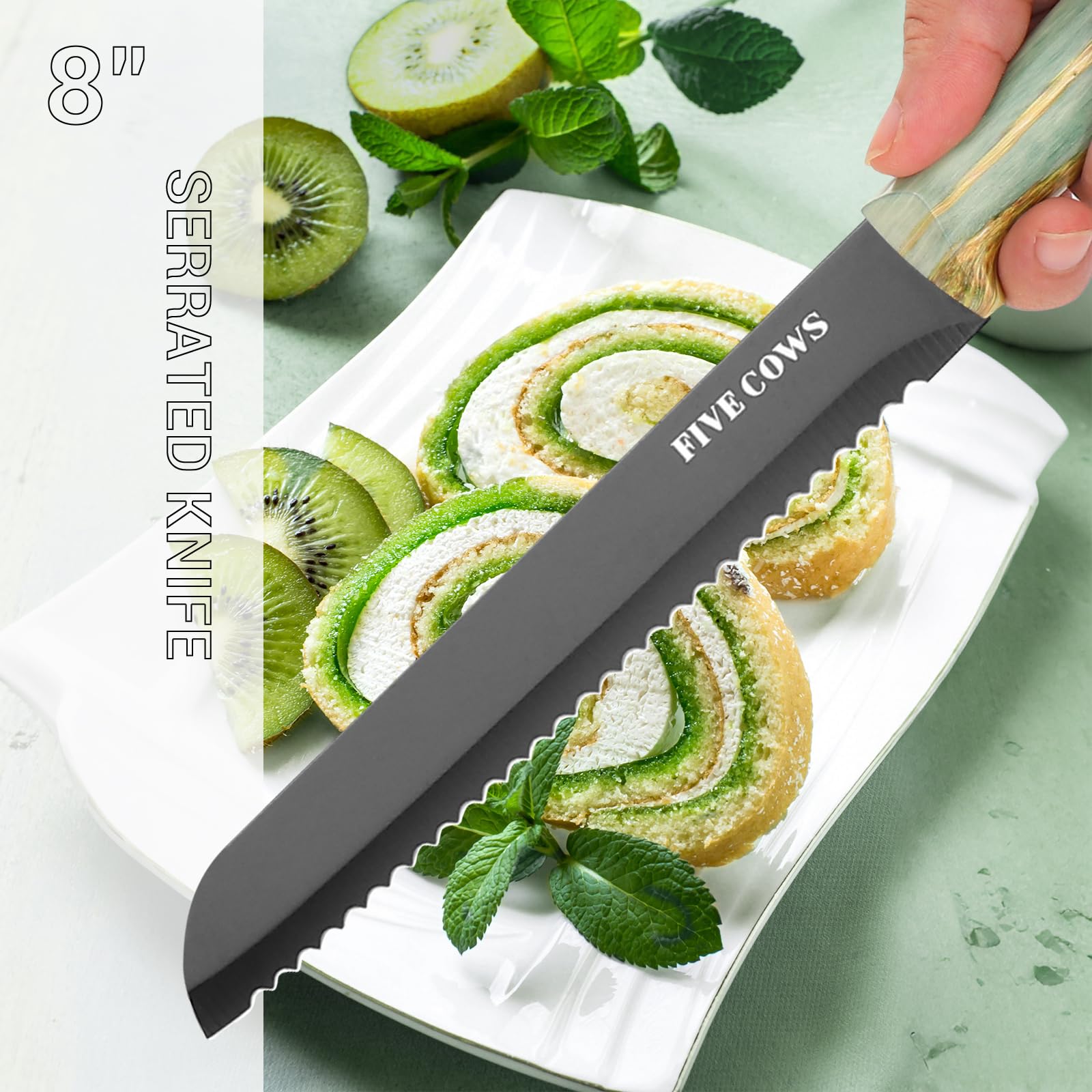 Messerblock mit Messer, mit 16-teilige, Messer Set, mit Schneidebrett, Fingerkuppenschutz, Eingebauter Schärfer und Küchenschere, Profi Küchenmesserset für Den Heimgebrauch (Grün)
