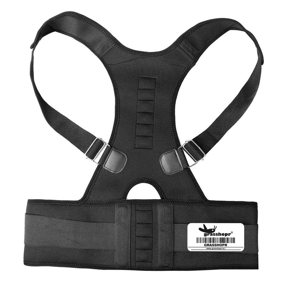 Grasshopr - Shoulder and Back Lumbar Support Posture Corrector with 10 Magnets Adjustable Belt for Men and Women (Black, M) (B07T1HHPLV) Amazon Price History, Amazon Price Tracker