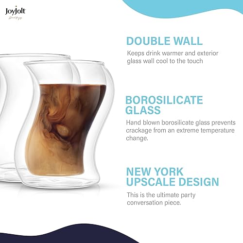 Miniatura 5 de JoyJolt Pivot - Vasos de cóctel con doble aislamiento, juego de 2 vasos únicos de doble pared de 8 onzas, con efecto óptico atractivo, de doble