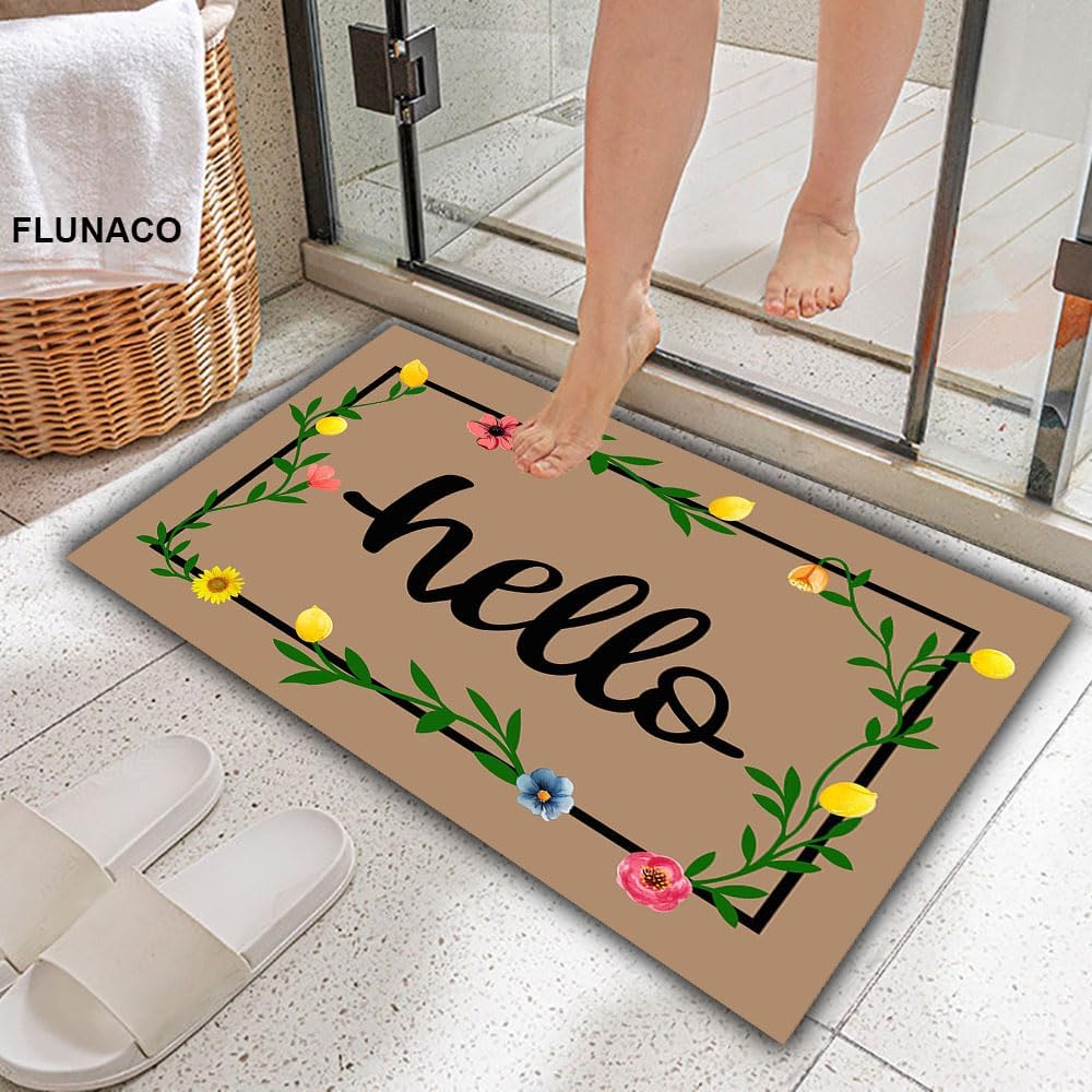 Lemon Doormat, Hello Door Mat for Front Door Entry, Floral Welcome Doormat, Flower Front Door Welcome Mat 23.6" x 15.7"