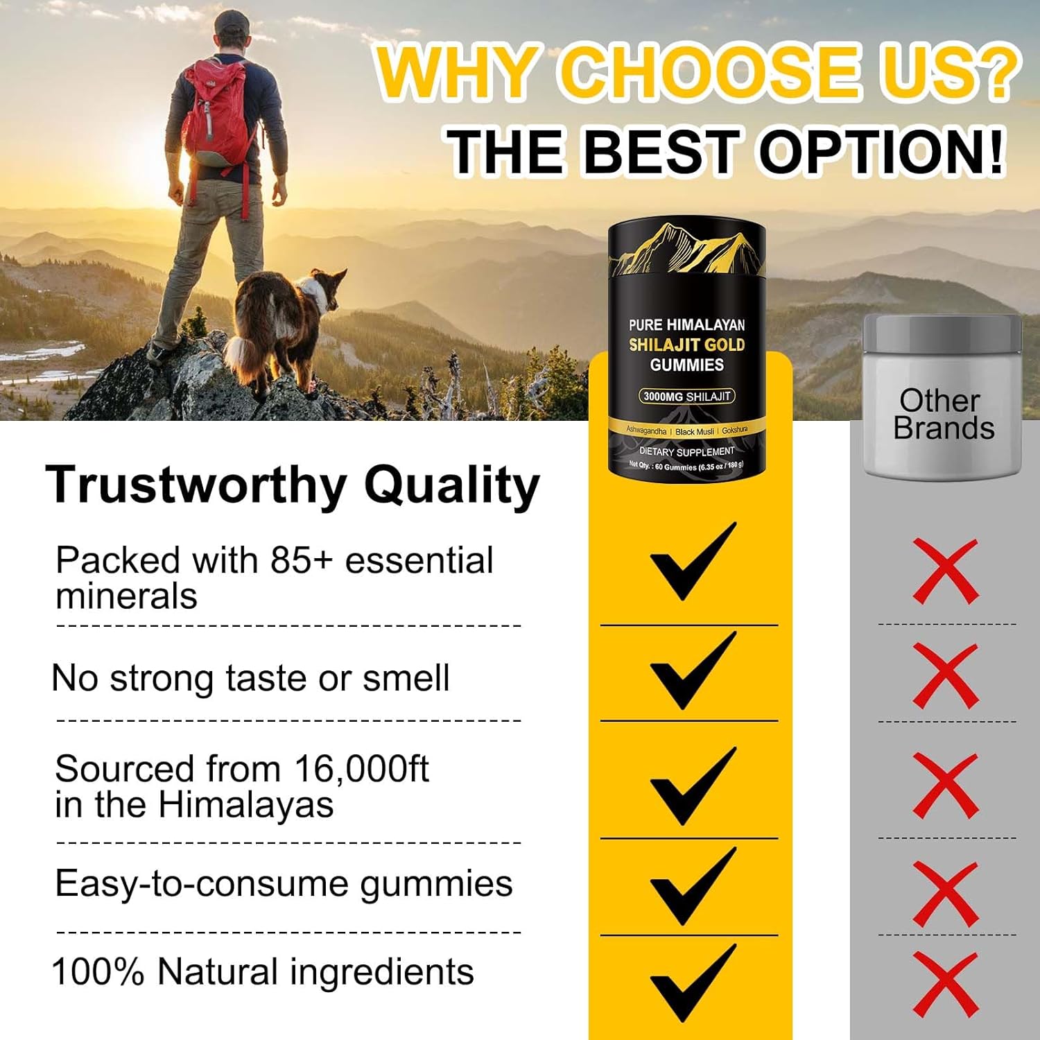 Shilajit Gummies, 3000mg Himalayan Shilajit Gold Gummies with Ashwagandha,Black Musli, Gokshura for Men & Women, Non-GMO & Gelatin Free, 60-Count - Image 3