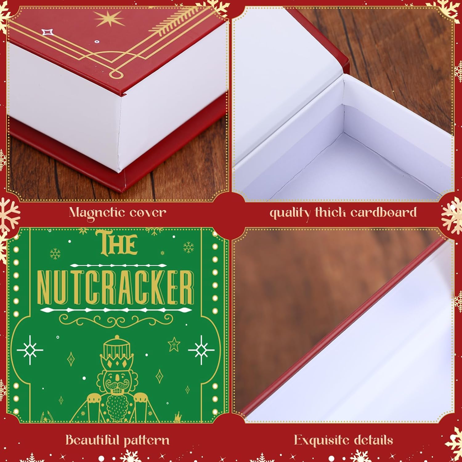 Pasimy Set of 4 Christmas Decorative Faux Book Storage Box With Magnetic Cover - Large Holiday Book Stack Winter Paper Vintage Decor for Hidden Bookshelves and Home Office