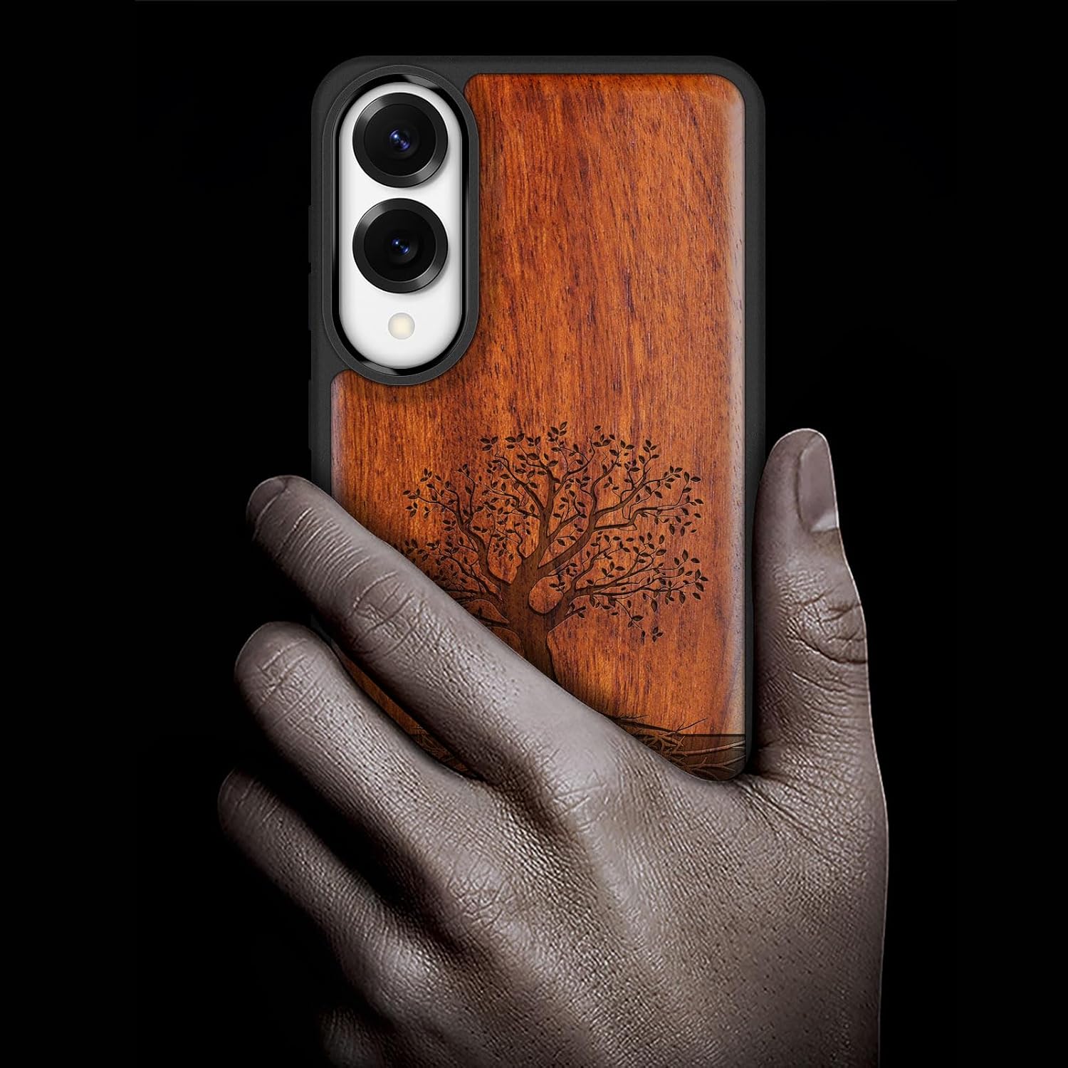 Carveit Magnetic Wooden Case for Samsung Galaxy S25 Edge Case 2025, TPU Shockproof Cover & Wood Artisan Engraved, Compatible with MagSafe Wireless Chargers (The Yin Yang Tree) Rosy