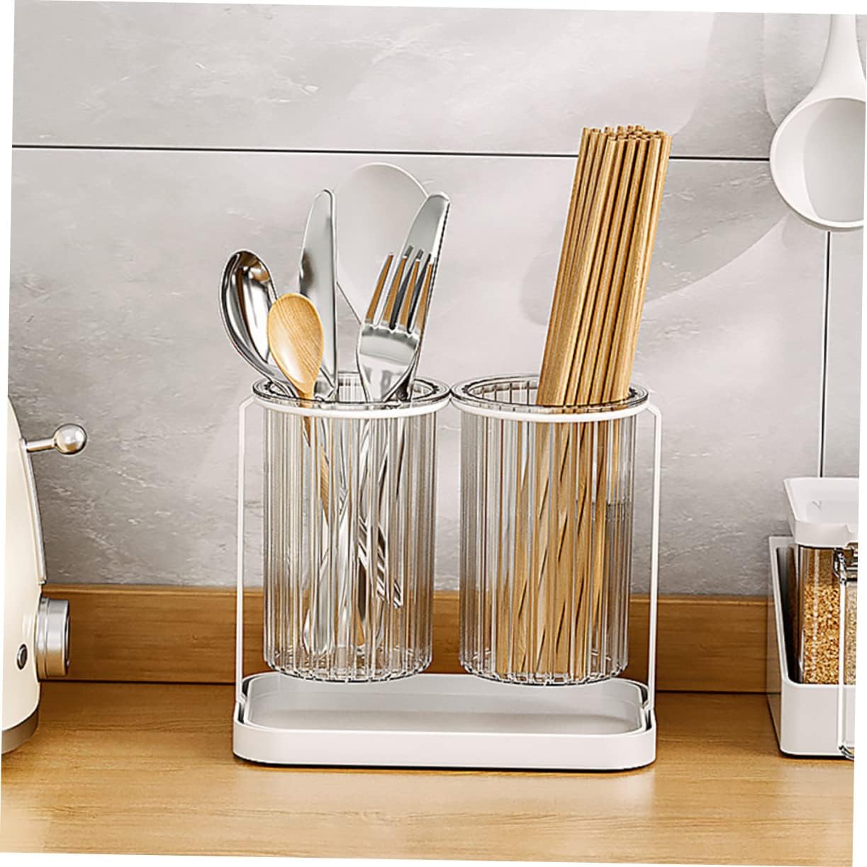 Garneck Household Utensil Holder Dual Compartment Kitchen Counter Chopstick Organizer Stylish and Practical Cutlery Storage for Spoons Forks and Kitchen Decor