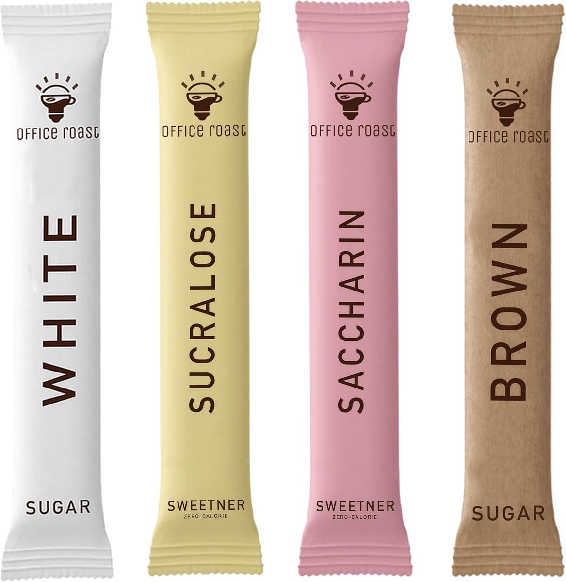 Paquete variado de Office Roast – Edulcorantes variados para café, té y bebidas – Incluye sacarina, sucralosa, azúcar blanco y azúcar moreno crudo – Paquetes convenientes envueltos individualmente (200 unidades en total)