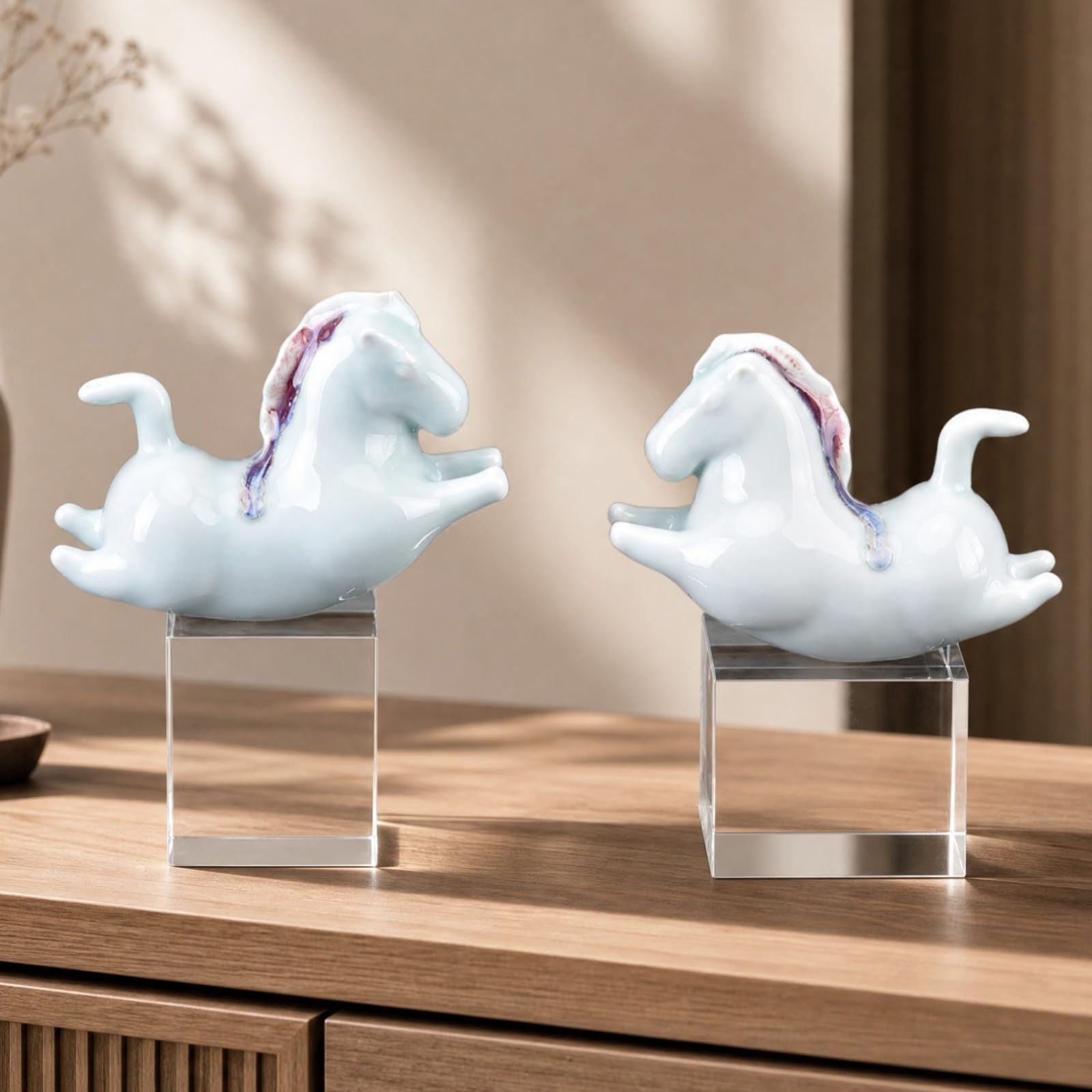 2 Piezas Figura Cerámica con Morno Figura Estatua para Salón