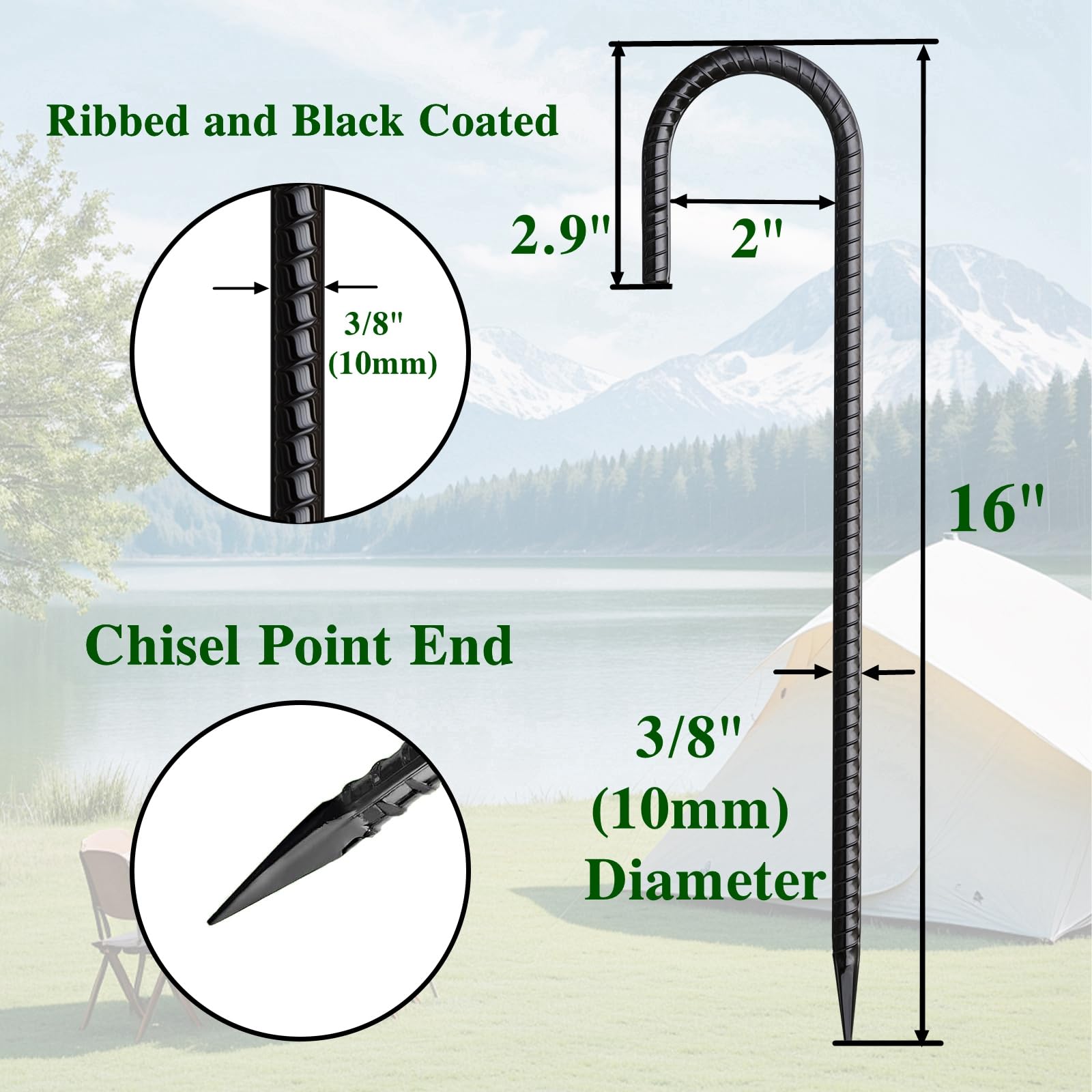 AAGUT 16 Wapening Stakes Heavy Duty J Haak 24 Stks Grondankers Zwart Staal Metalen Tuin Spikes voor Camping Tent, Hond Graven Defensie, Chain Link Fence