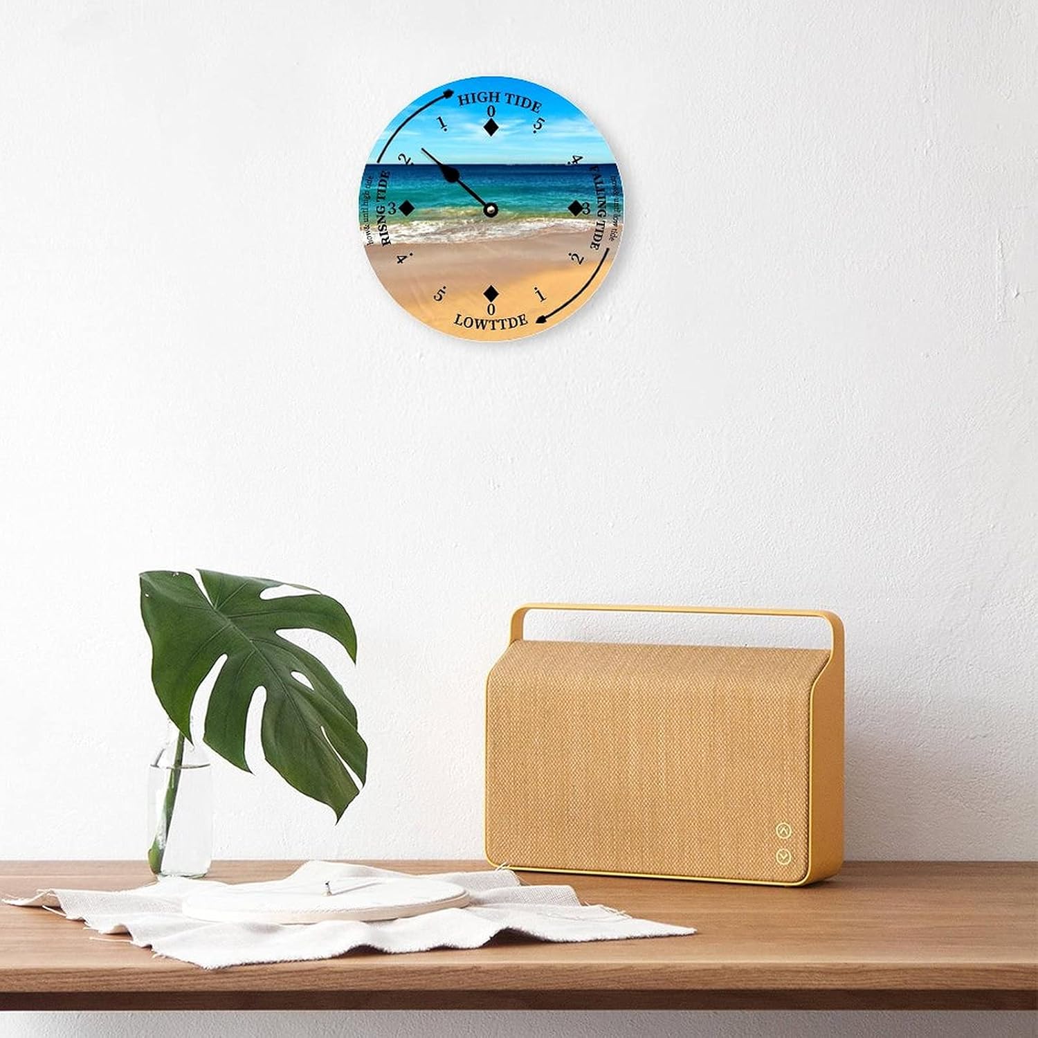 Wooden Tide Clock Beach and Clouds East Coast Ocean Time Clock Wood Tidal Clock High and Low Tide Wall Hanging Art Tide Movement Clock for Beach House Cottage Novelty Gift for Dad