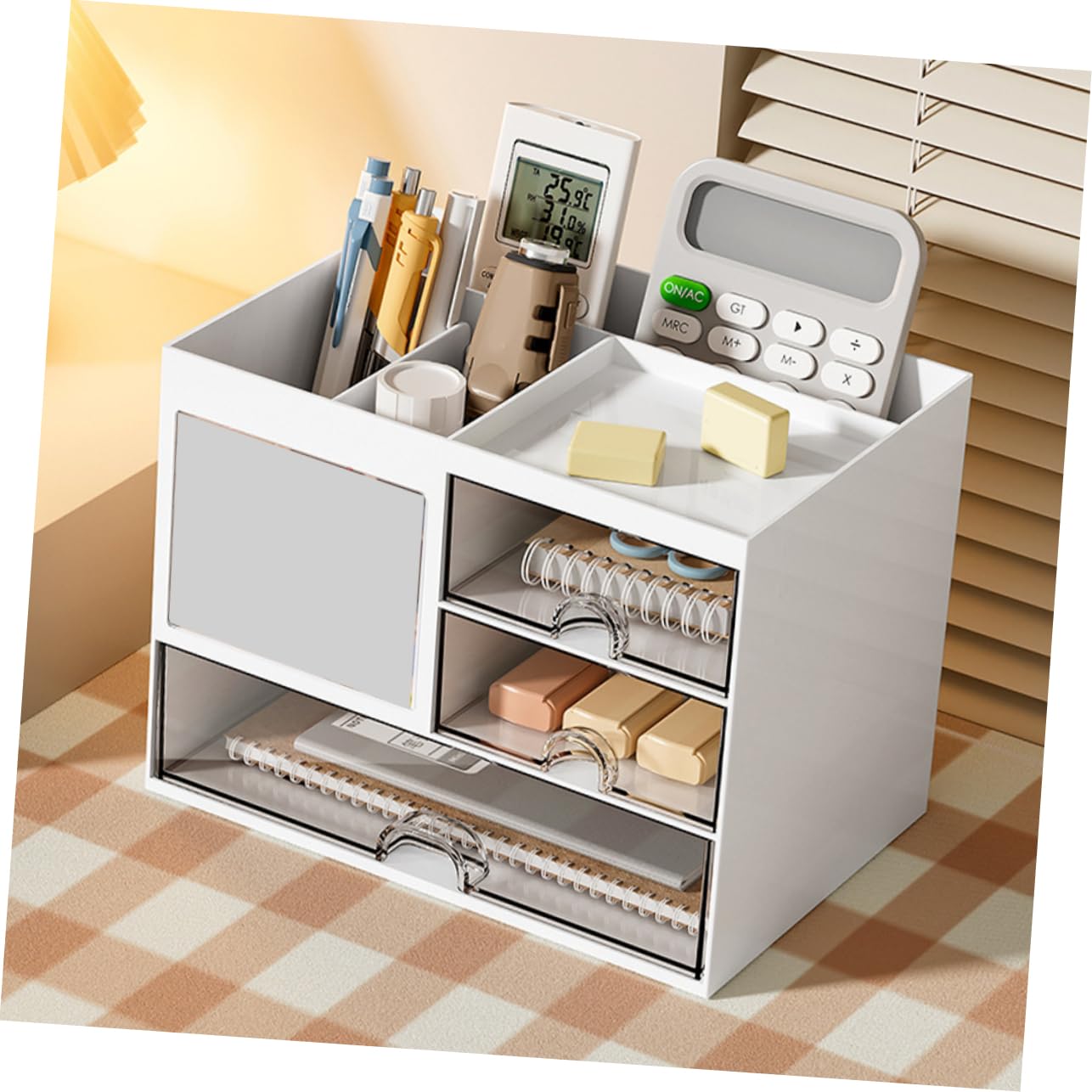 Angoily Organizador de Escritorio Cajones de Hips Blanco para Clasificar | Estructura de Varios Cajones, Caja Apilable para Oficina y Estudio, Útil para Papelería y Cuadernos