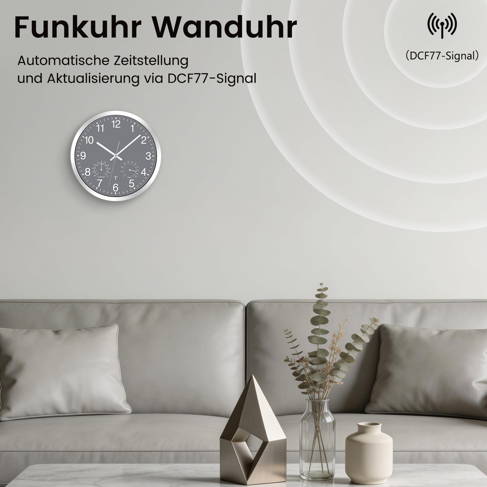 Reloj de pared inalámbrico con indicador de temperatura, 30 cm