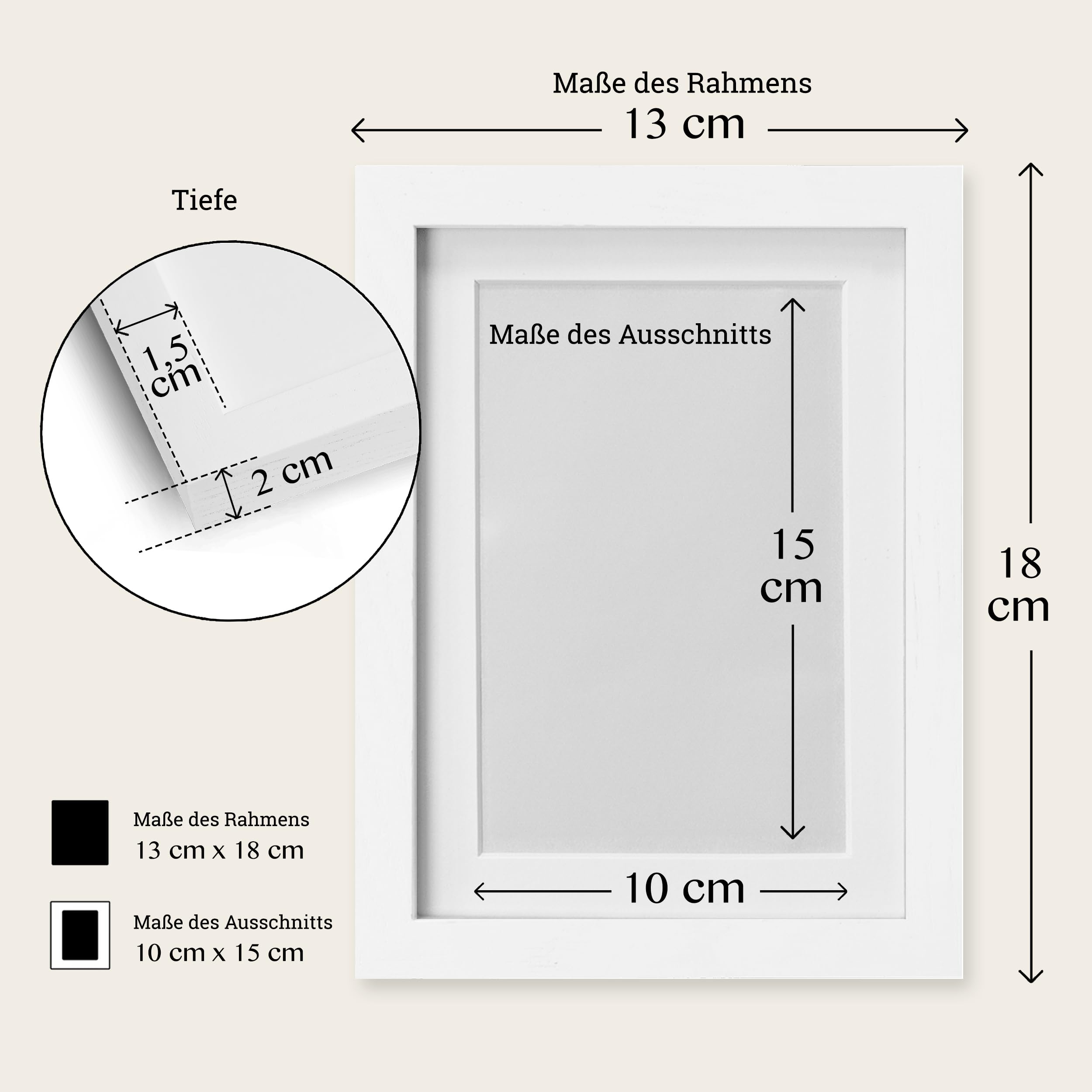 Set di 2 cornici in legno bianco 13 x 18 cm, cornice in rovere bianco, certificato FSC, con cavalletto e clip in metallo