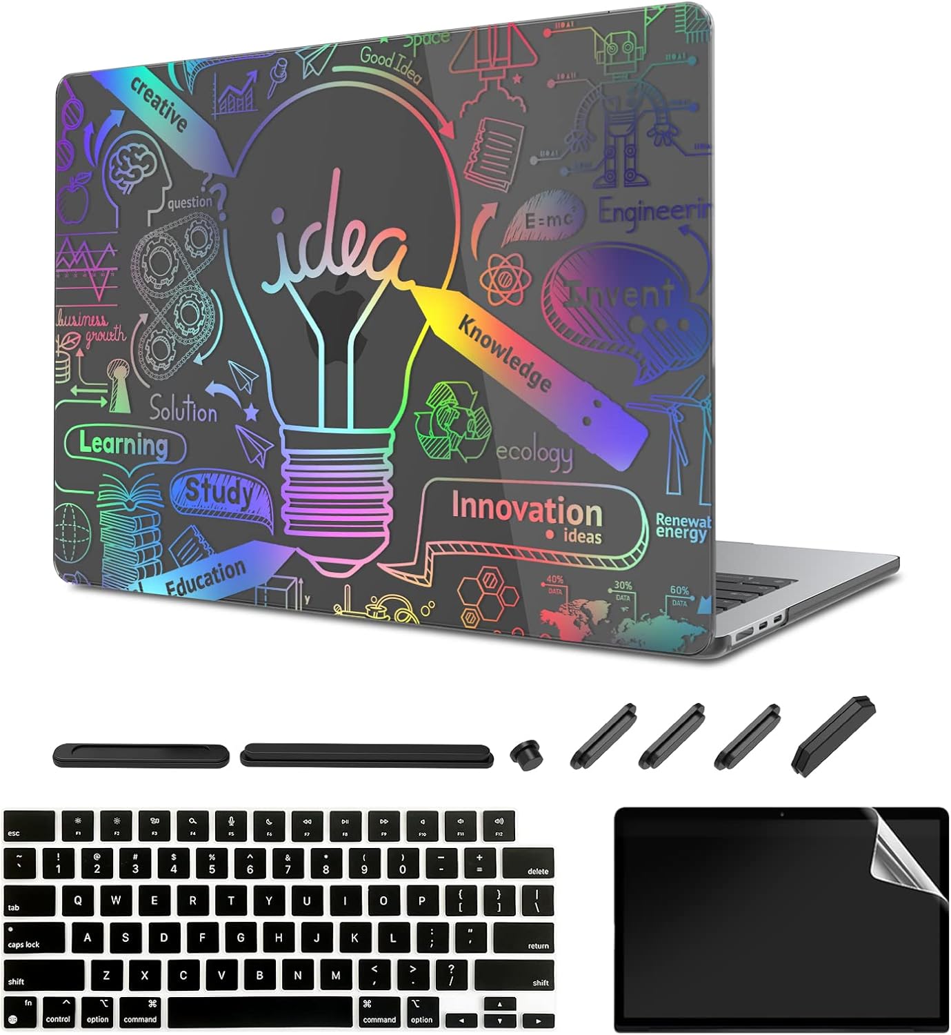Frosted Case Suitable for New MacBook Air 13.6 inch (2022 Release Model: A2681 M2 Chip), Transparent Case & Keyboard Cover & Screen Protector, Transparent Black A8