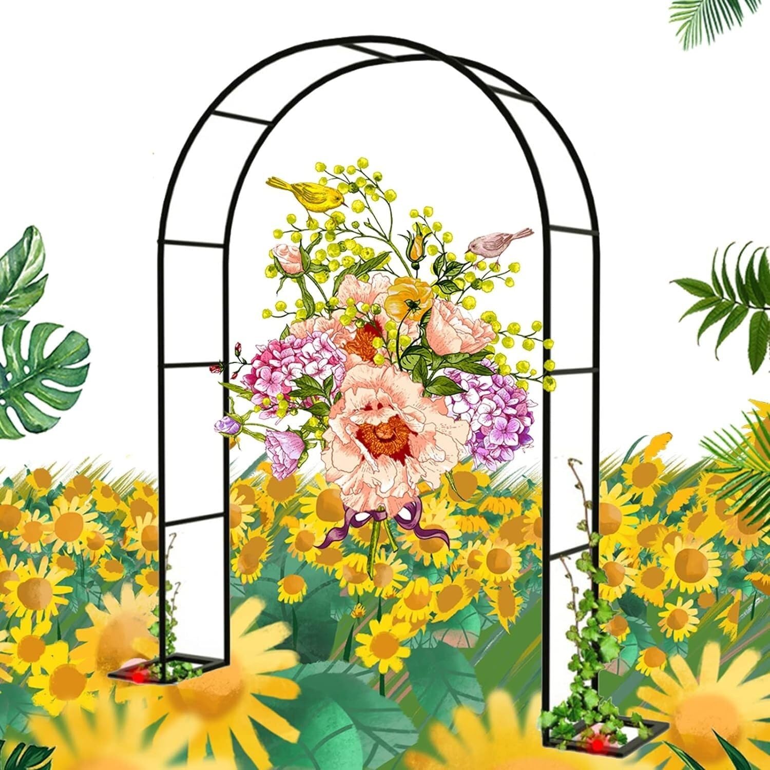 Arche de jardin en métal noir 140x230x40cm pour plantes grimpantes et rosiers