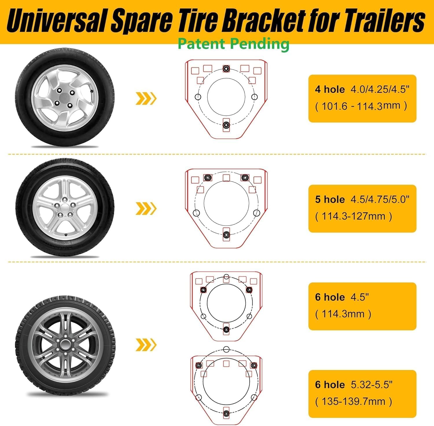 Trailer Spare Tire Mount,RV Spare Tire Carrier,Boat Trailer Spare Tire Mount,Heavy Duty 160 Lbs Lock Holder,Fits 4 & 5 & 6 Lugs on 4",4.25",4.5",4.75",5",5.32" and 5.5" Bolt Patterns