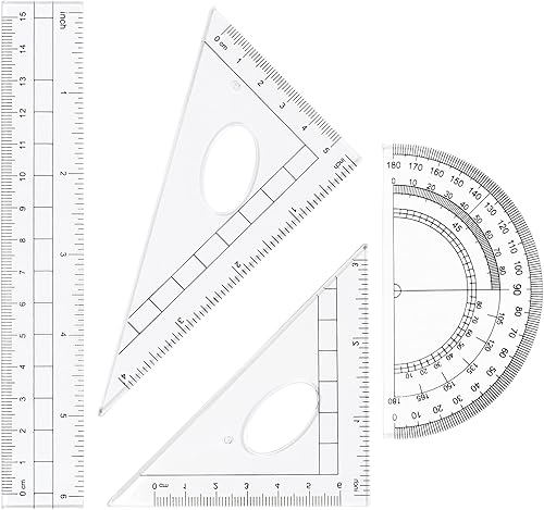 Miniatura 7 de Vobou Juego de 10 piezas de geometría matemática con caja de almacenamiento inastillable, incluye reglas, transportador, brújula, borrador,