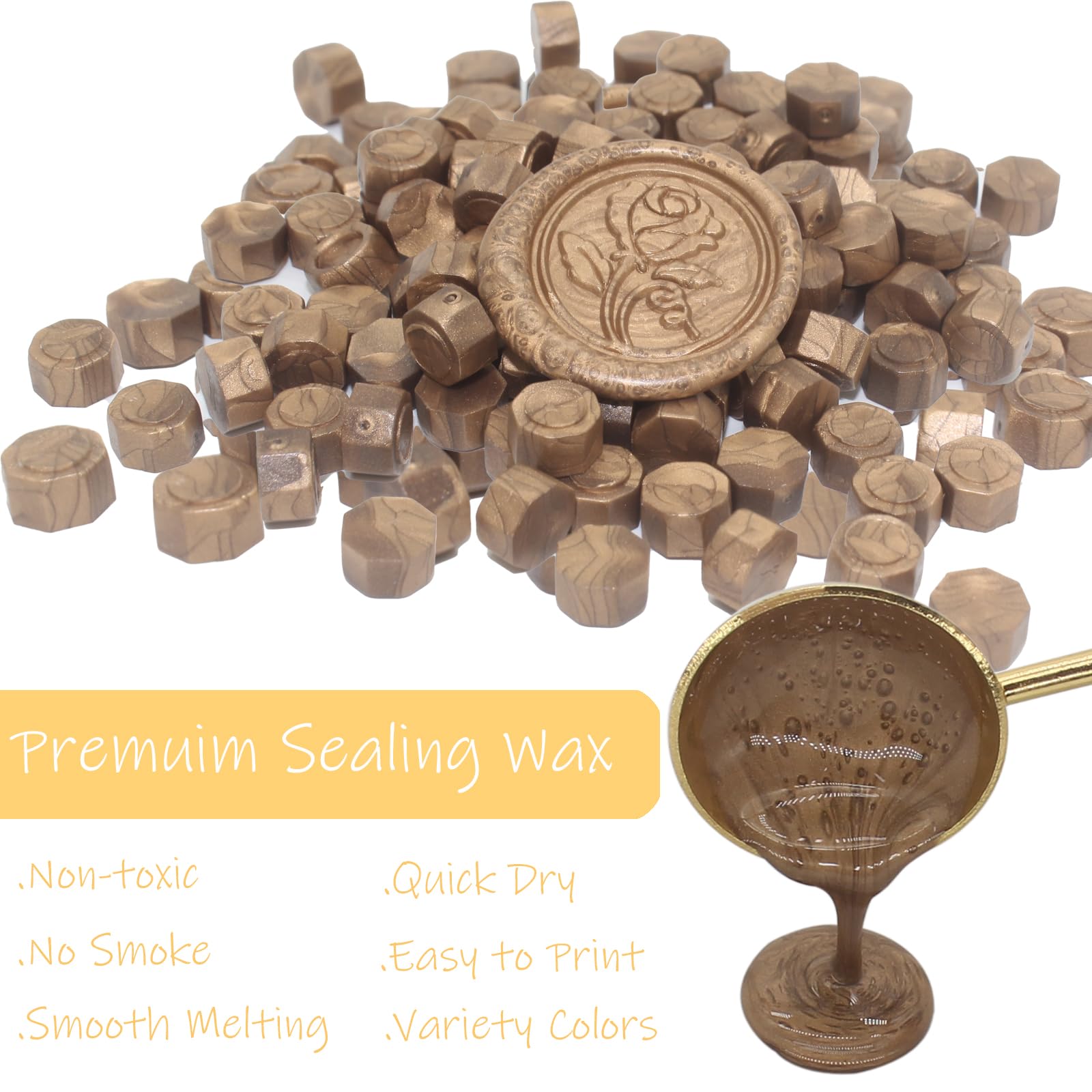 600 cuentas de sellado de cera de bronce, cuentas de cera de sellado prémium para sellos de sellos, paquete de recambio de pellets de cera octogonales para kit de sellado de cera,