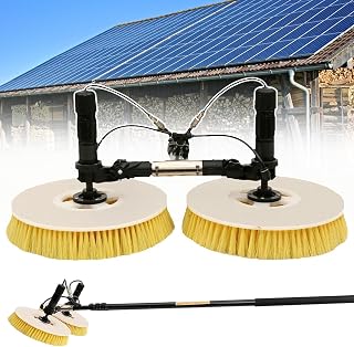 Electric Solar Photovoltaic Panel Cleaning Kit Double Head Automatic Glass Washing Equipment with Adjustable Water Fed Poles for Household & Outdoor Use 5.5m Reach