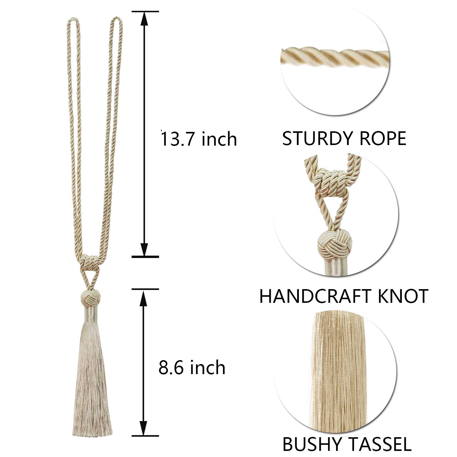 embrasses de Rideaux Attaches tissées à la Main, Pompons décoratifs for Maison(Beige,4pcs)