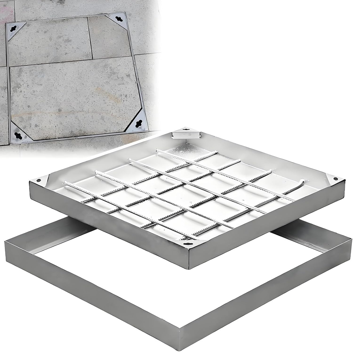 Invisible Septic Tank Lid Square 45 40 35 30 24x24 20 16 Inch, Commercial Stainless Steel Manhole Sewage Basin Covers, Load 5700 Lbs for Pavement/Parking Lot/Dock,24"x24"(61x61cm)