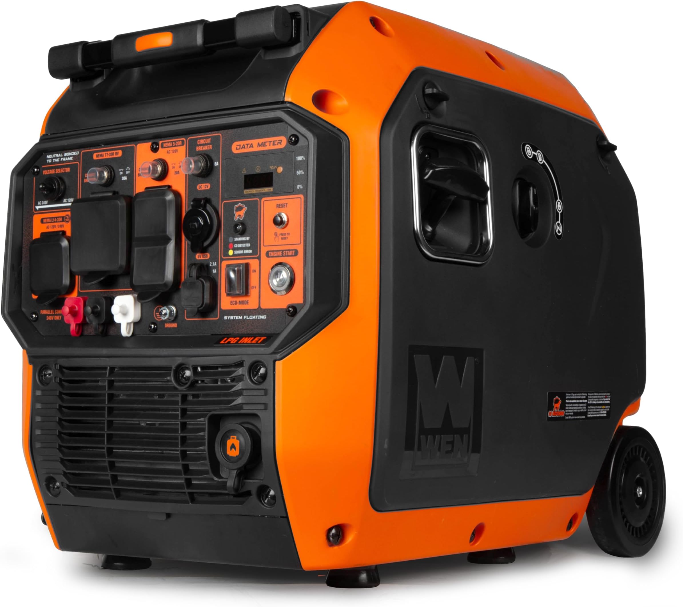 WEN 6800-Watt Dual Fuel RV-Ready Electric Start Portable Inverter Generator with Fuel Shut Off and CO Watchdog for Electric Vehicle Backup (DF680iX)