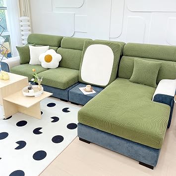 Sofa Seat Cushion Covers Back Pad Cover 1 2 3 4 Seater Elastic Jacquard Couch Cushion Covers Individual Sofa Seat Slipcover for Cat Dog WashableBack Cover L 60-80cm- W 20-30cm,Green