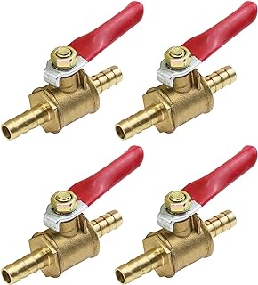Antrader 4 Pcs Forged Brass Ball Valve Mini Shut Off Switch, 1/4" Hose Barb x 1/4" Hose Barb, 180 Degree Operation Handle