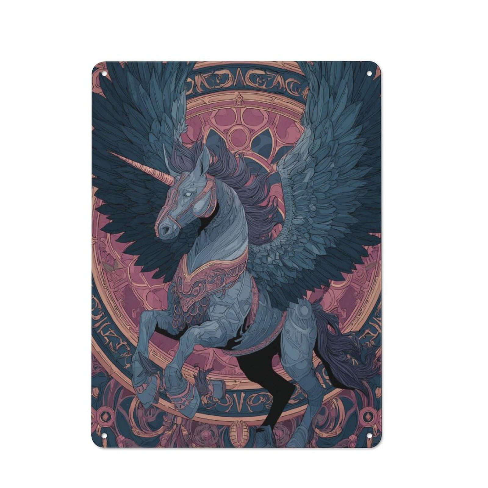Office Metal Sign with Enchanted Winged Unicorn Design 40x30cm, Classic Study Room Decor for Office, Study, Studio Or Hallway