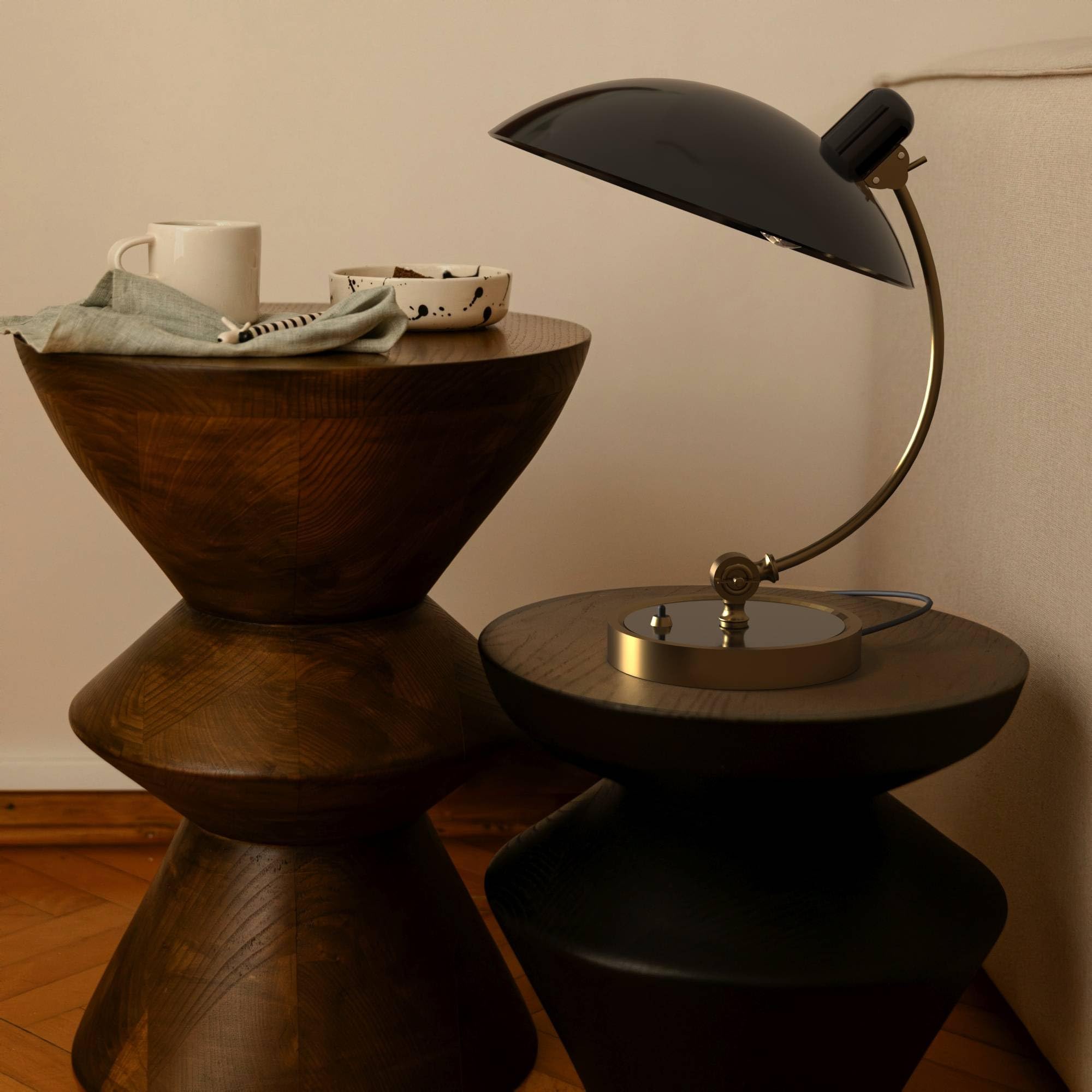 Lampada da tavolo " Ulia " – Design in stile Bauhaus | Lampada da scrivania con paralume orientabile, attacco E27. Lampada vintage retrò per comodino, scrivania, soggiorno