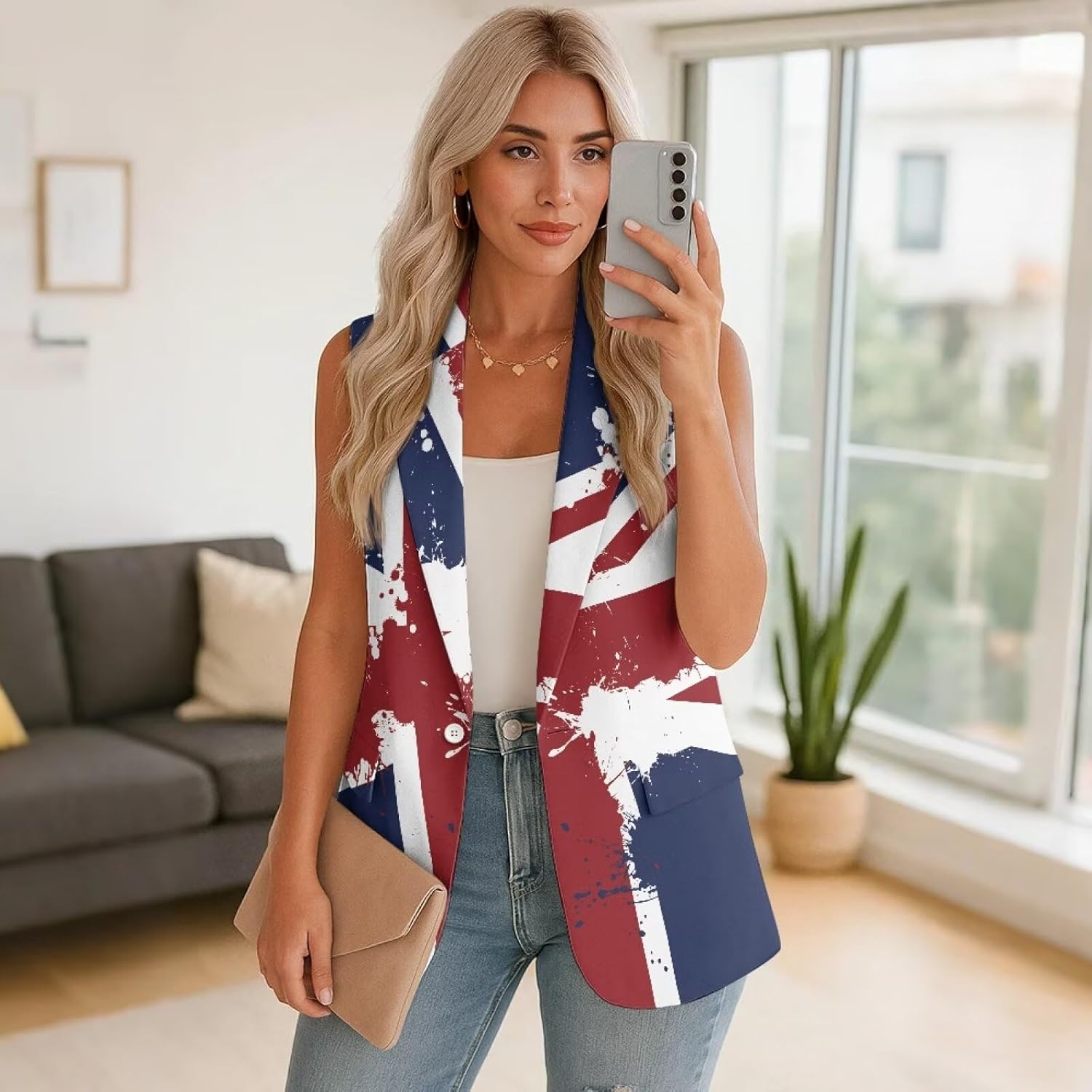 Sleeveless Blazer Vest for Women Casual Lightweight Open Front Suit Vests Tops Work Blazer Jackets with Pockets