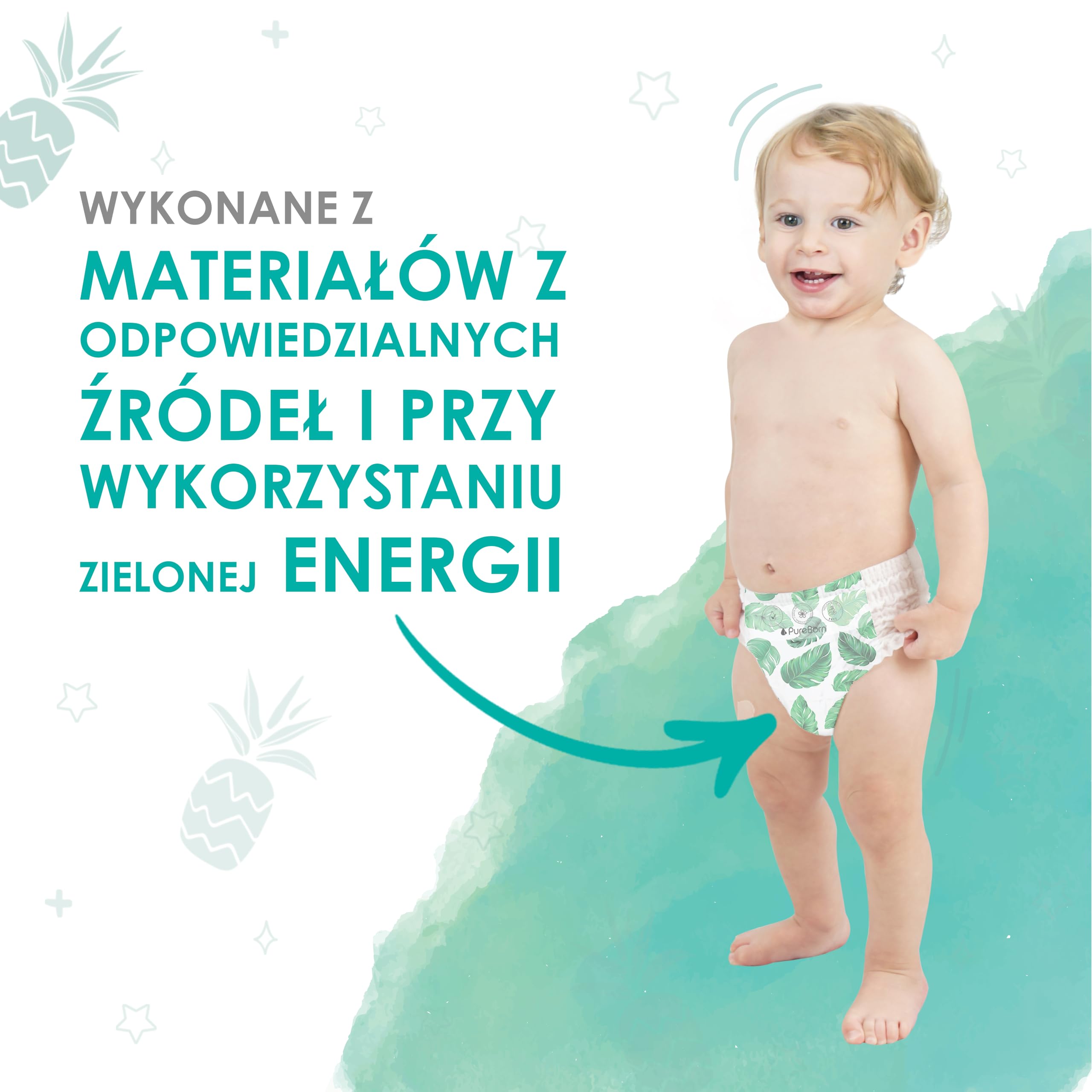 PureBorn Pieluchomajtki Baby Pants, Rozmiar 7 (17+ kg), 16 Sztuki, Doskonała Ochrona i w Dzień i w Nocy, Wyjątkowo Miękkie, Przyjazne dla Skóry, Testowane Dermatologicznie